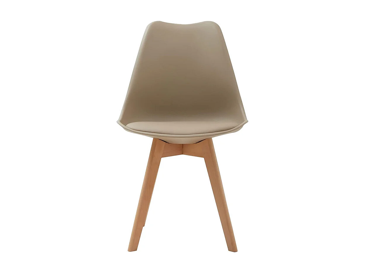 Conjunto de 4 cadeiras em polipropileno cinza-claro, almofada em pele sintética, pernas em madeira de faia, 47x52x82 cm - WYNWOOD