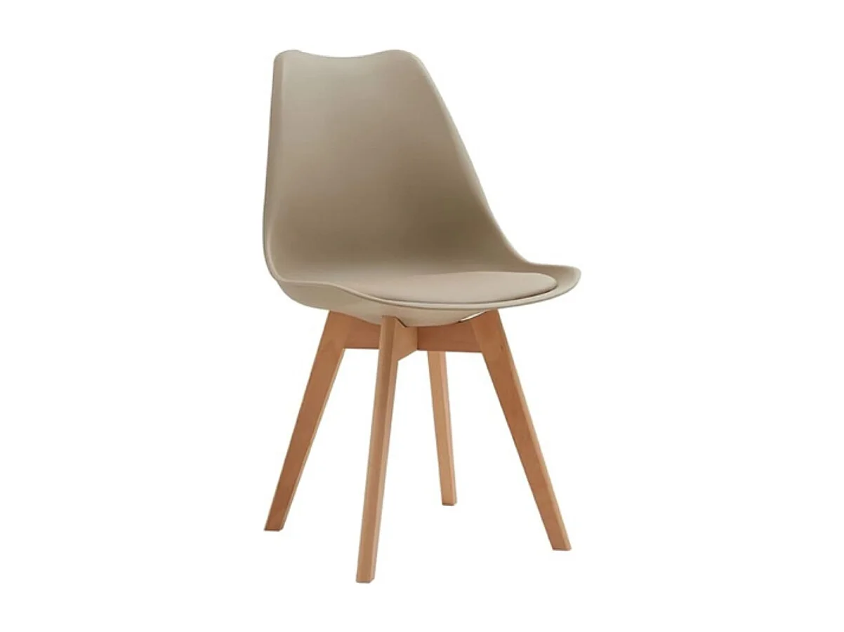 Conjunto de 4 cadeiras em polipropileno cinza-claro, almofada em pele sintética, pernas em madeira de faia, 47x52x82 cm - WYNWOOD