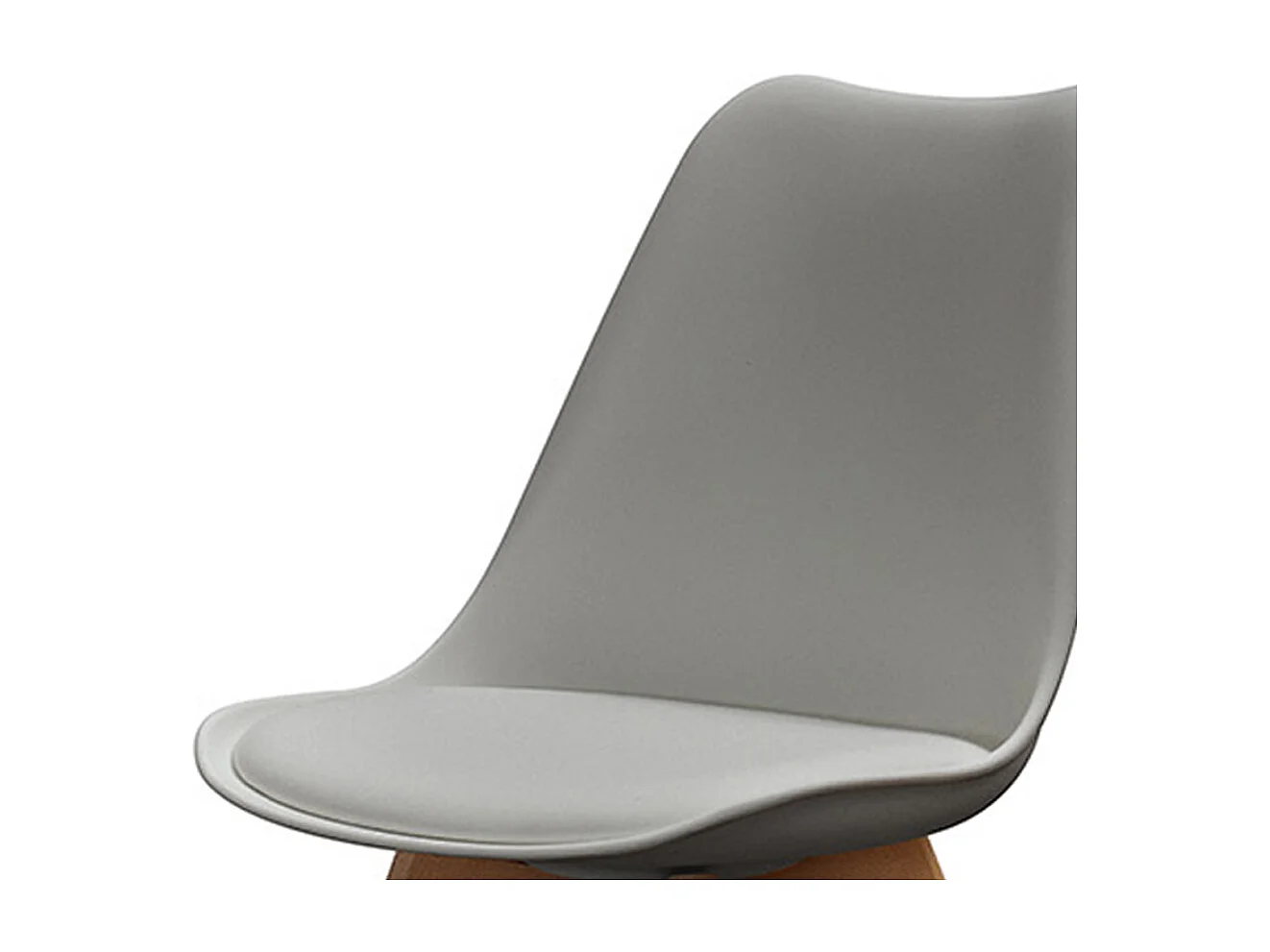 Conjunto de 4 cadeiras em polipropileno cinzento, almofada em pele sintética, pernas em madeira de faia, 47x52x82 cm - WYNWOOD