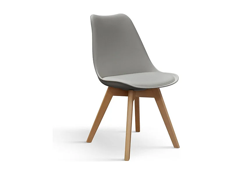 Lot de 4 chaises en polypropylène gris, coussin en simili cuir, pieds en bois de hêtre, 47x52x82 cm - WYNWOOD