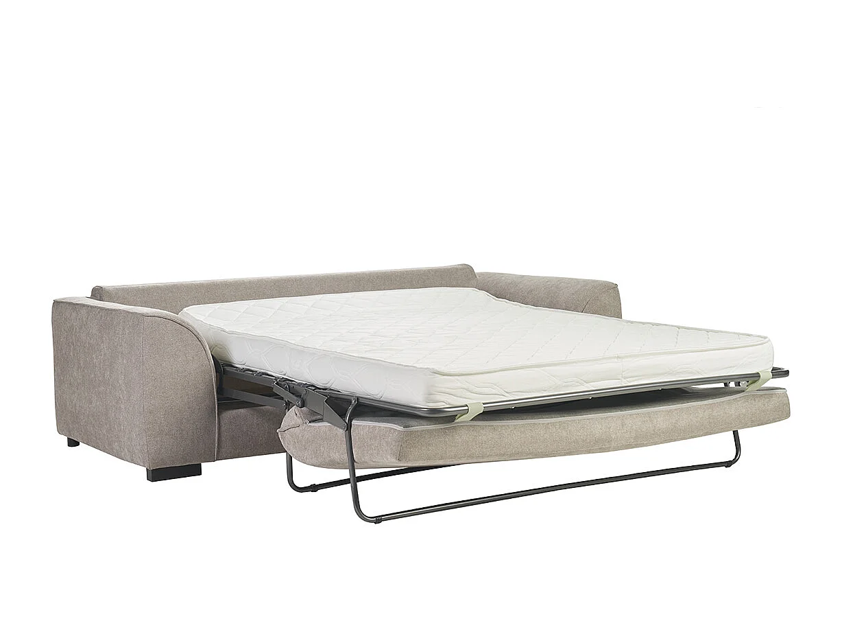 Divano letto 3 posti in tessuto effetto velluto taupe con materasso 12 cm ARMAND