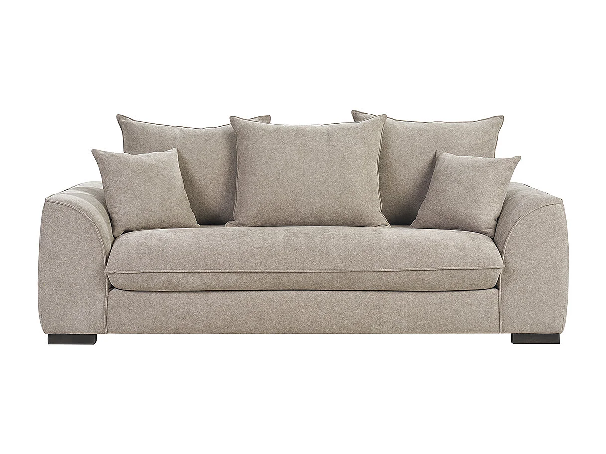 Divano letto 3 posti in tessuto effetto velluto taupe con materasso 12 cm ARMAND