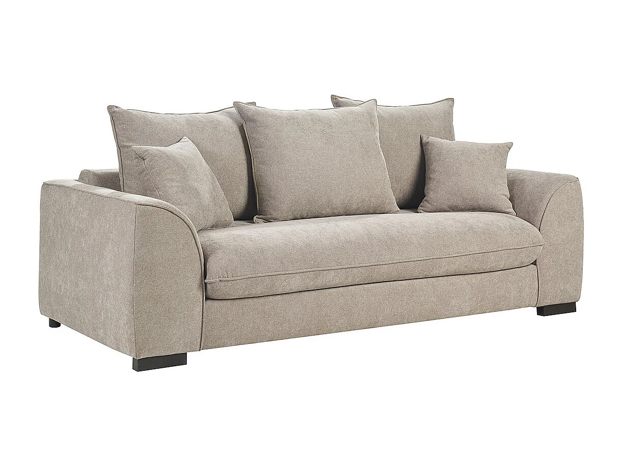 Divano letto 3 posti in tessuto effetto velluto taupe con materasso 12 cm ARMAND