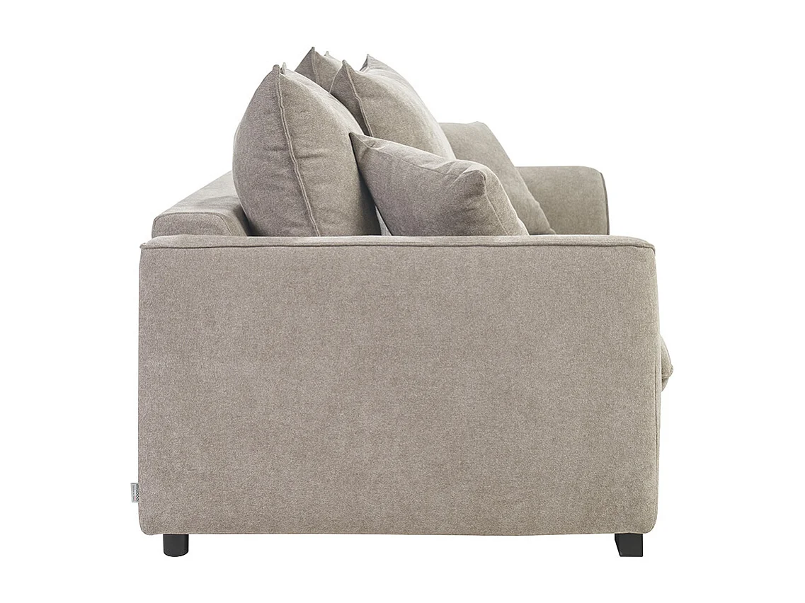 Divano letto 3 posti in tessuto effetto velluto taupe con materasso 12 cm ARMAND