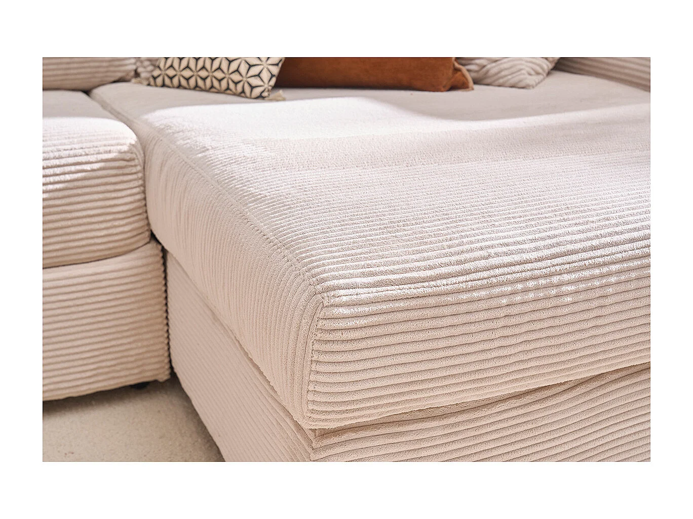 Canapé d'angle droit convertible 4 places en tissu velours côtelé beige avec matelas 13 cm BACIO