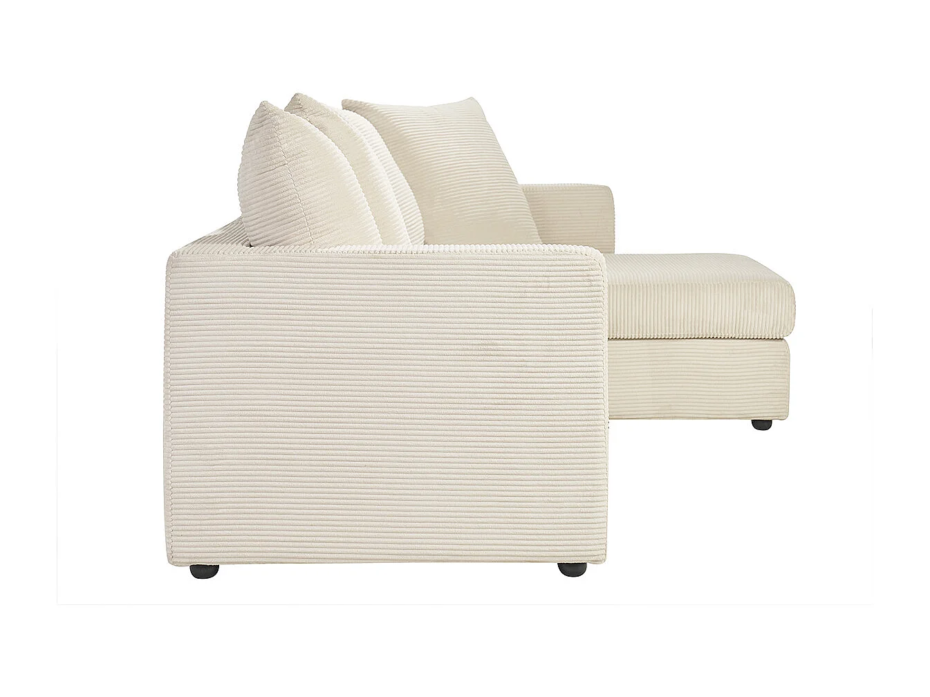 Canapé d'angle droit convertible 4 places en tissu velours côtelé beige avec matelas 13 cm BACIO