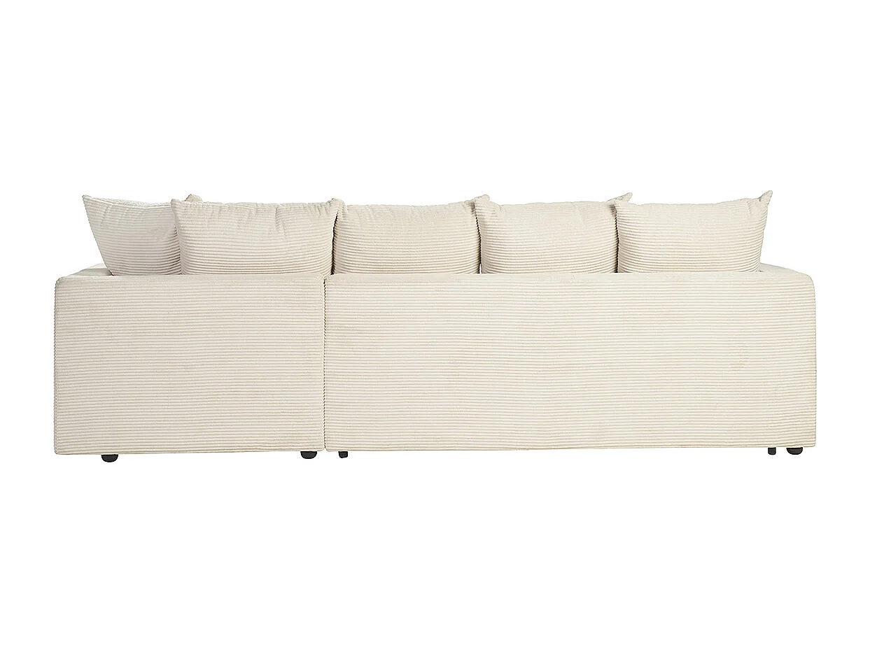 Canapé d'angle droit convertible 4 places en tissu velours côtelé beige avec matelas 13 cm BACIO