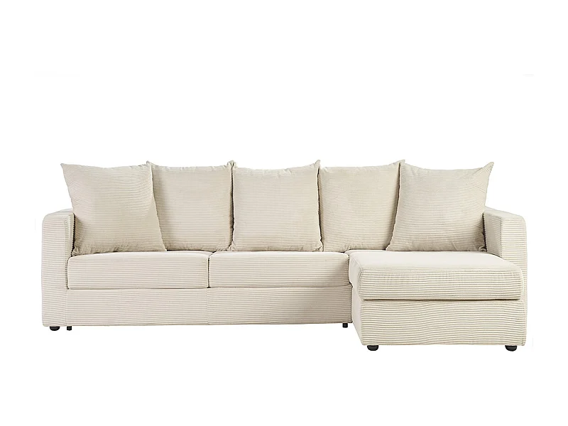 Canapé d'angle droit convertible 4 places en tissu velours côtelé beige avec matelas 13 cm BACIO