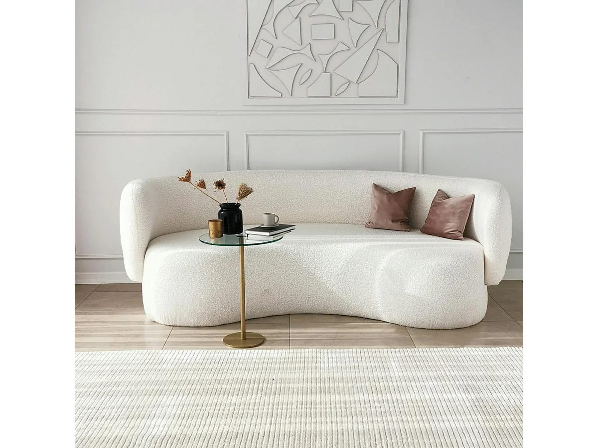 Bout de canapé rond en verre, pied métal doré Ø40 cm TULUM