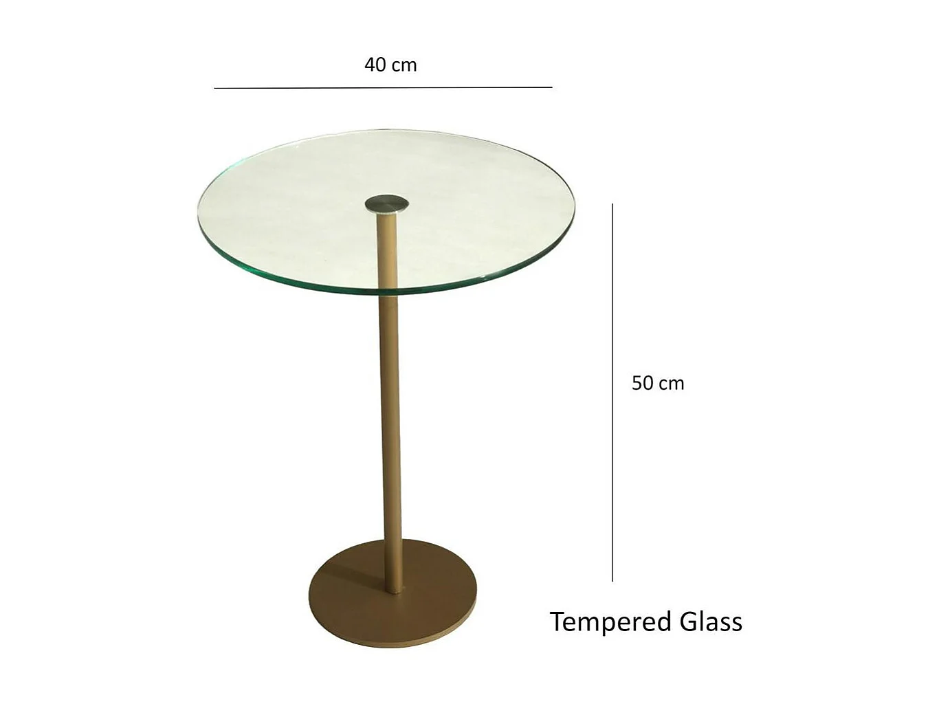 Bout de canapé rond en verre, pied métal doré Ø40 cm TULUM