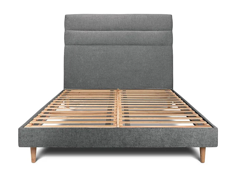 Lit 180x200cm avec tête de lit lignes tissu et sommier kit gris anthracite - Hauteur totale : 29cm