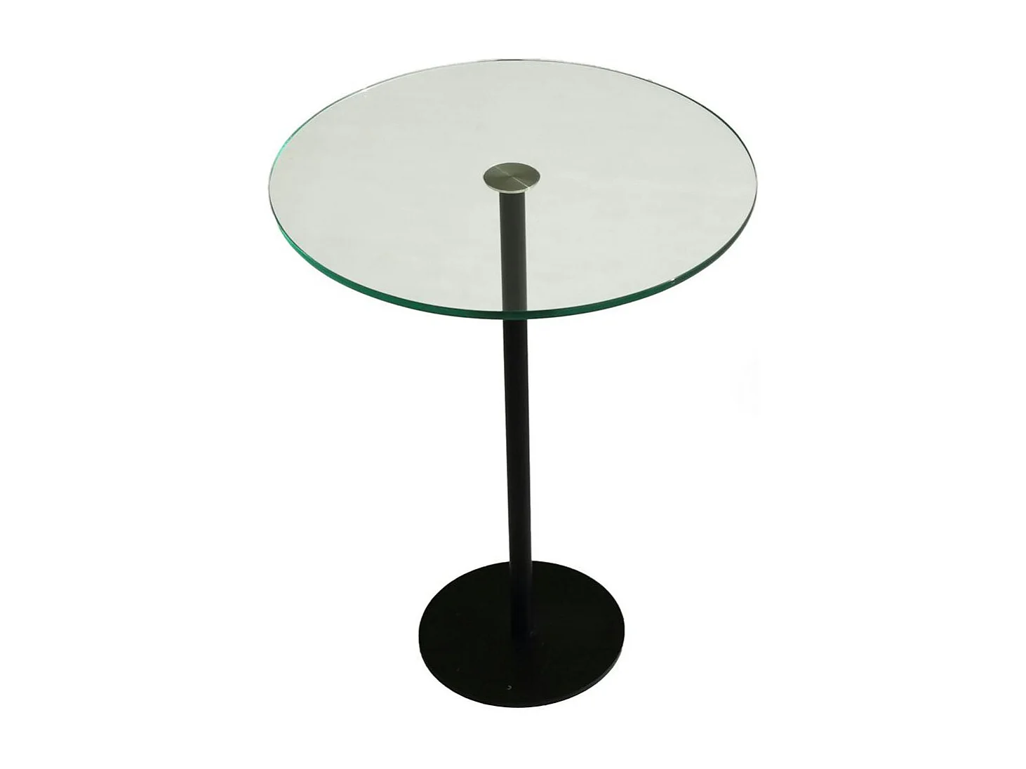 Bout de canapé rond en verre, pied métal noir Ø40 cm TULUM