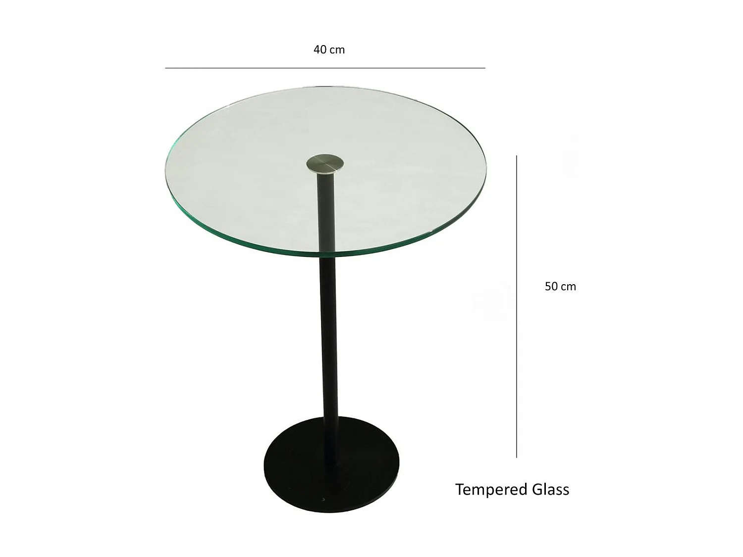 Bout de canapé rond en verre, pied métal noir Ø40 cm TULUM