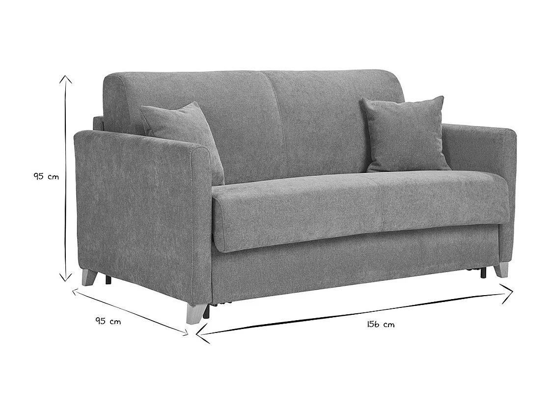 Schlafsofa 2-3 Sitzer in Samt-Effekt Stoff gebrannte Erde und helles Holz mit 13 cm Matratze SKANDY