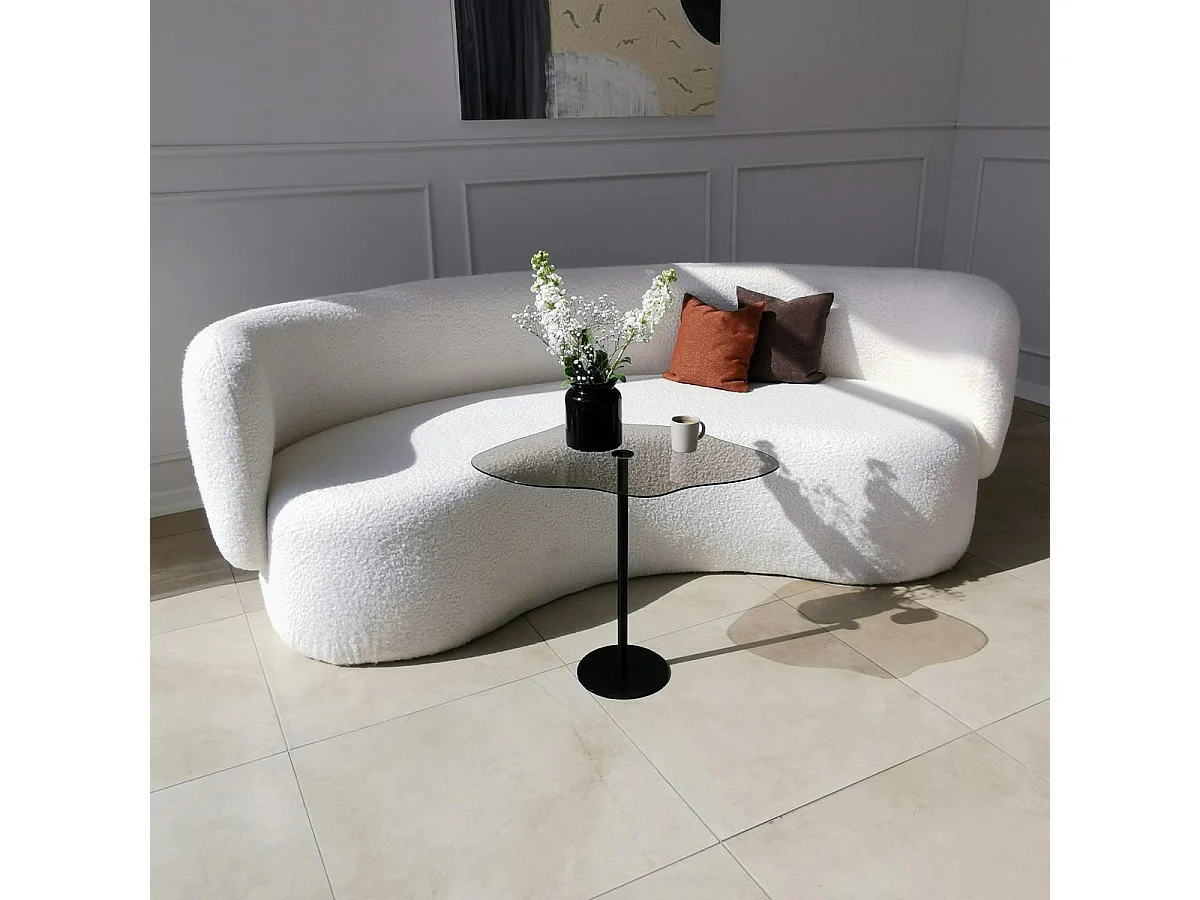 Bout de canapé verre fumé forme organique pied métal TULUM