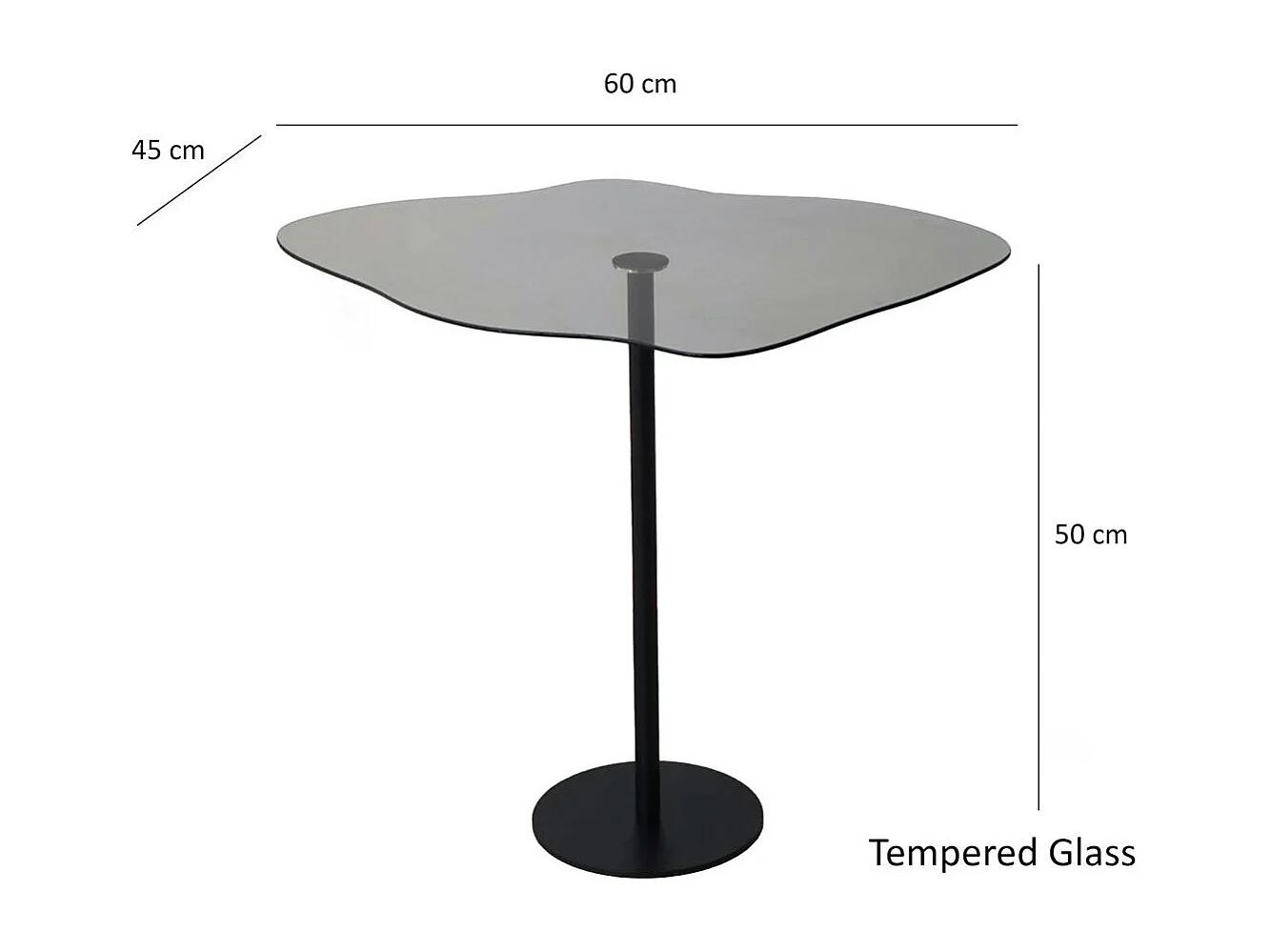 Bout de canapé verre fumé forme organique pied métal TULUM