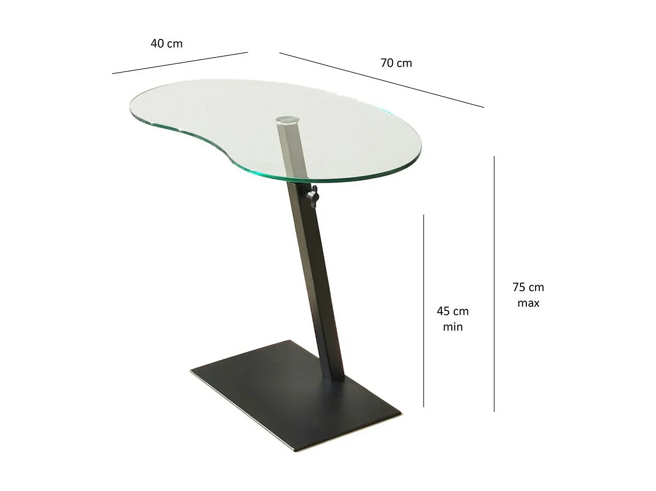 Table d'appoint en verre pour ordinateur, réglable TULUM