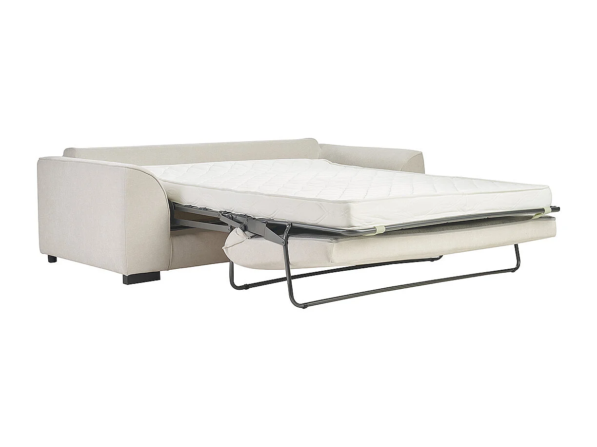 Divano letto 3 posti in tessuto effetto velluto beige con materasso 12 cm ARMAND