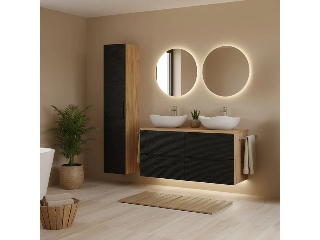 Colonne YOKA – 1 porte – Chêne clair et noir – L35 × P33 × H170 cm – À suspendre