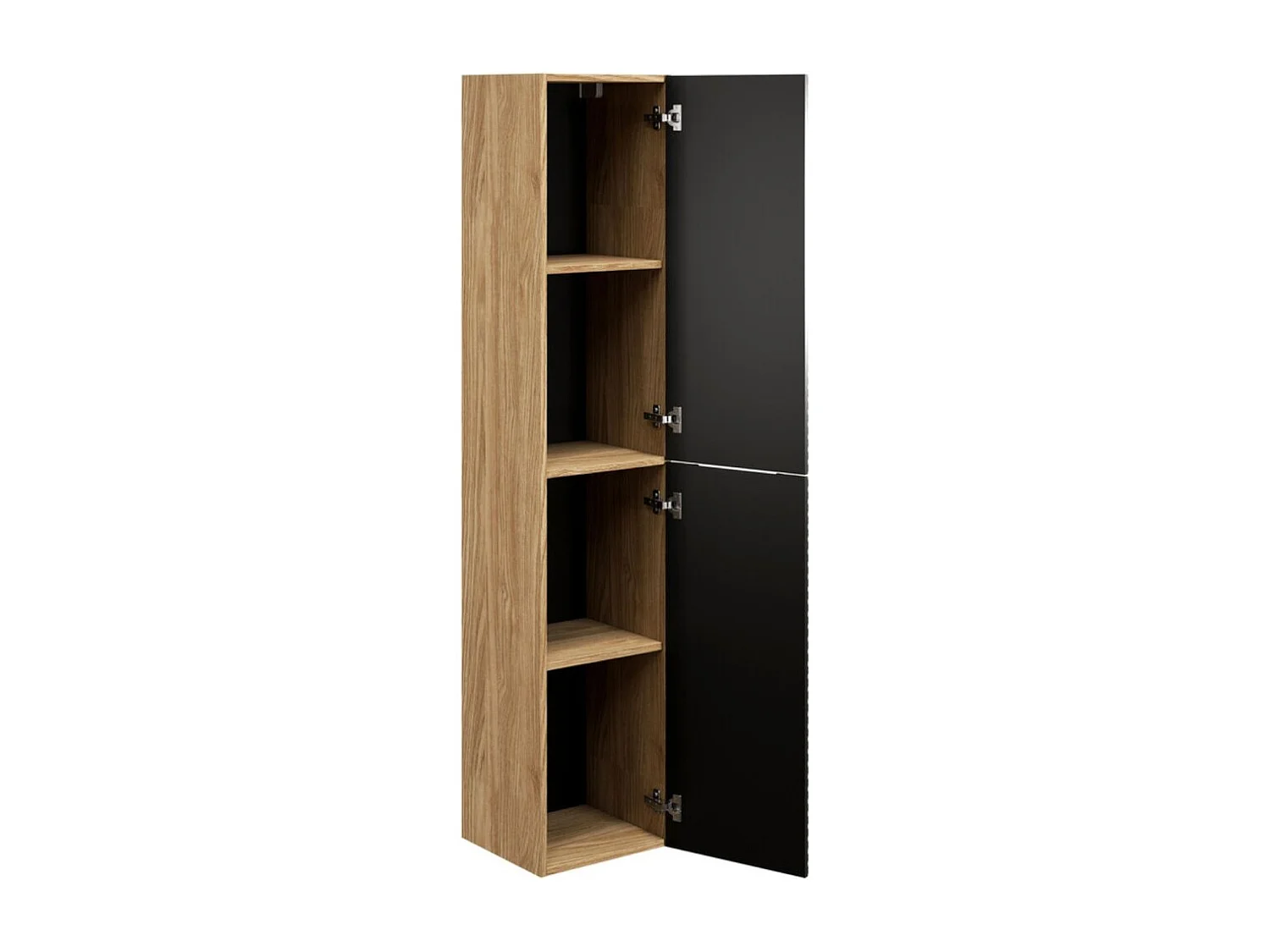 Colonne de salle de bain YOKA – 2 portes – Chêne clair et noir – L35 × P33 × H170 cm – À suspendre