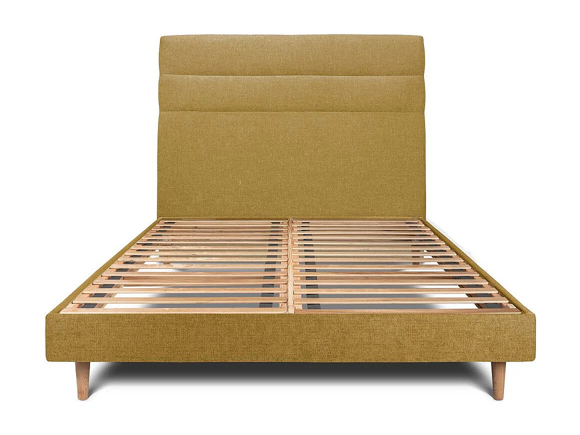 Lit 180x200cm avec tête de lit lignes tissu et sommier kit jaune - Hauteur totale : 29cm