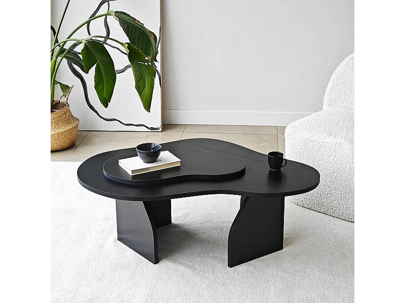 Table basse noire organique effet bois, 2 plateaux MARFA