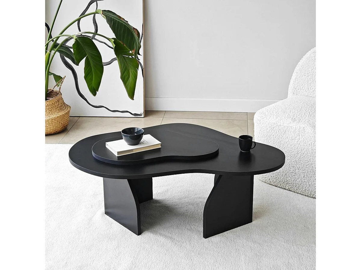 Table basse noire organique effet bois, 2 plateaux MARFA