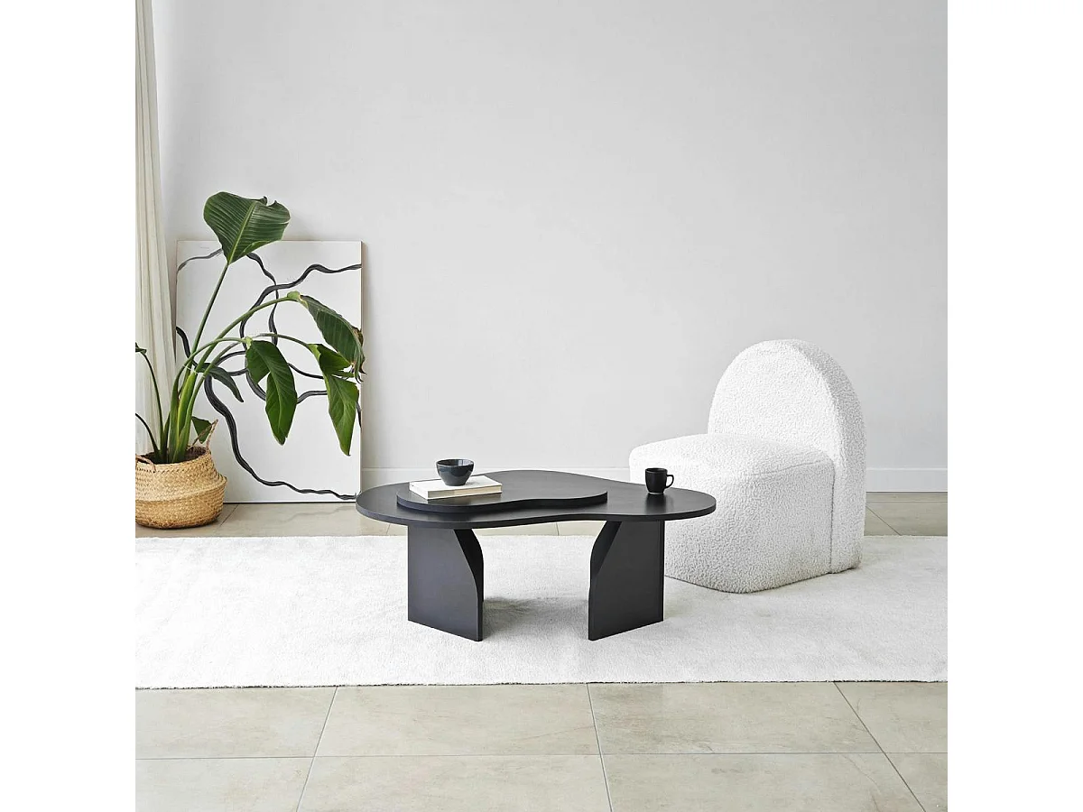 Table basse noire organique effet bois, 2 plateaux MARFA