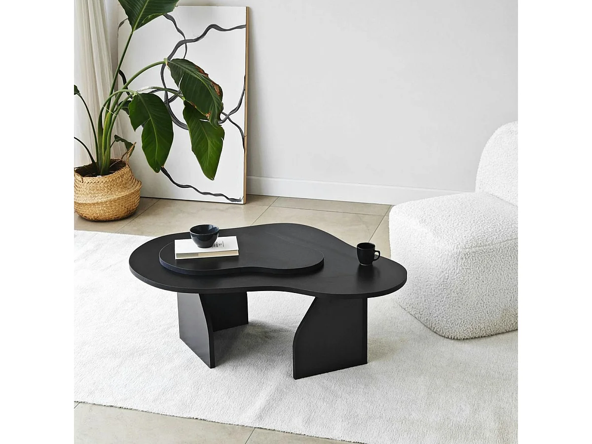 Table basse noire organique effet bois, 2 plateaux MARFA