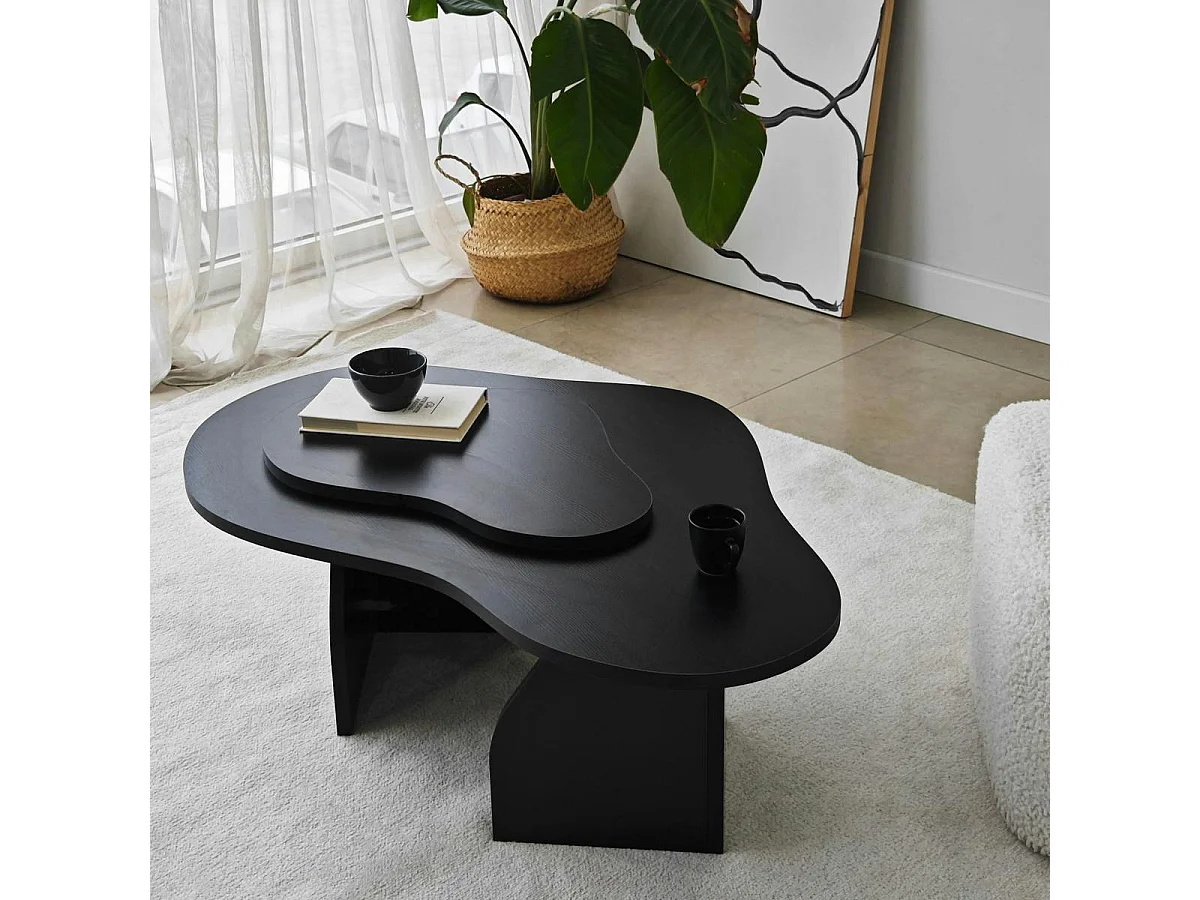 Table basse noire organique effet bois, 2 plateaux MARFA