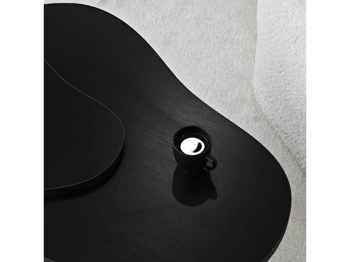 Table basse noire organique effet bois, 2 plateaux MARFA