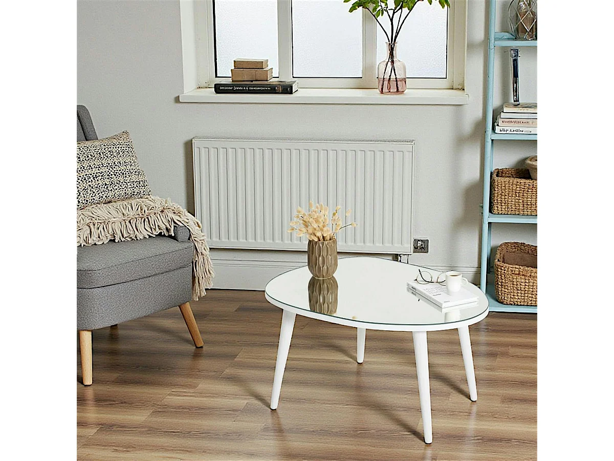 Table basse miroir forme organique pieds blancs TULUM
