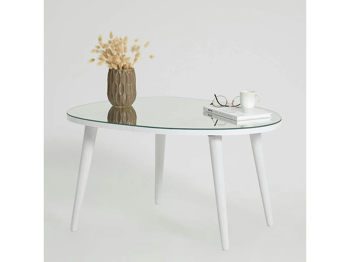 Table basse miroir forme organique pieds blancs TULUM