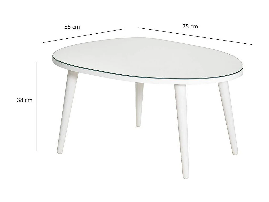 Table basse miroir forme organique pieds blancs TULUM