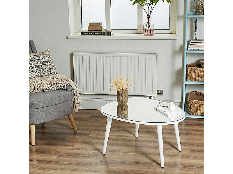 Table basse miroir forme organique pieds blancs TULUM
