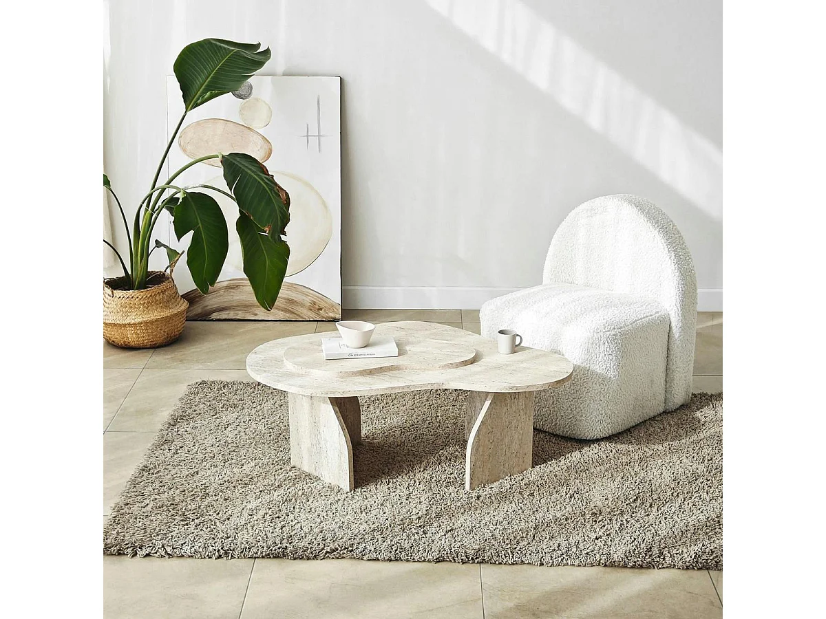 Table basse design organique effet travertin 2 plateaux MARFA