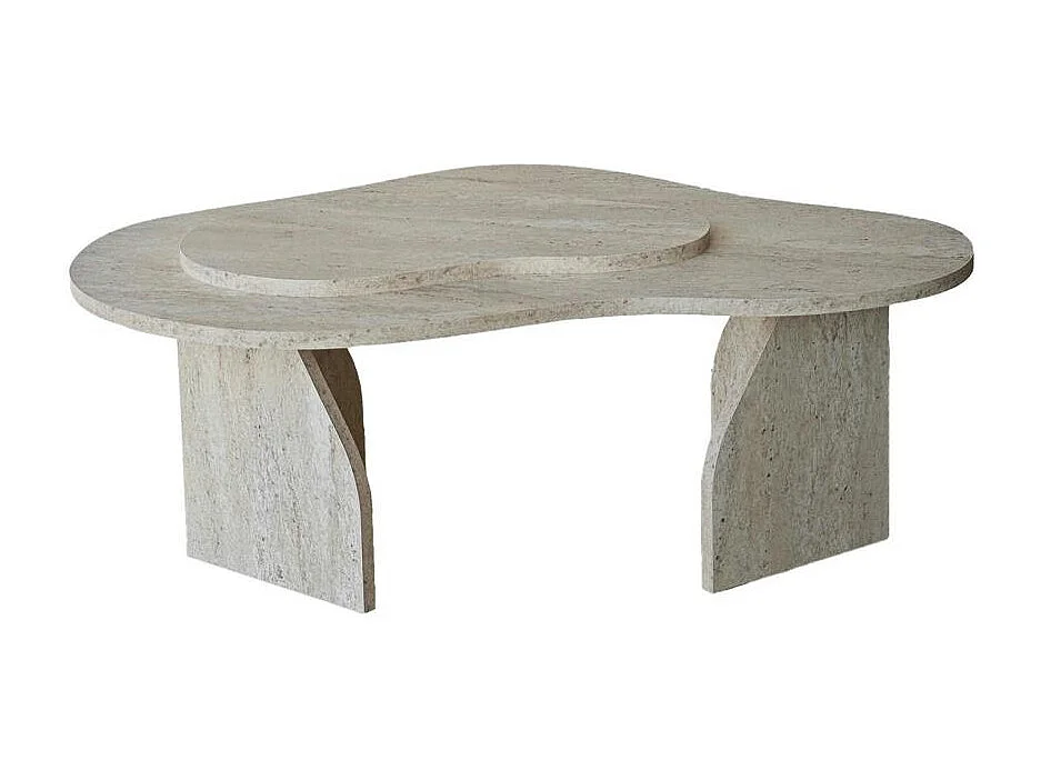 Table basse design organique effet travertin 2 plateaux MARFA