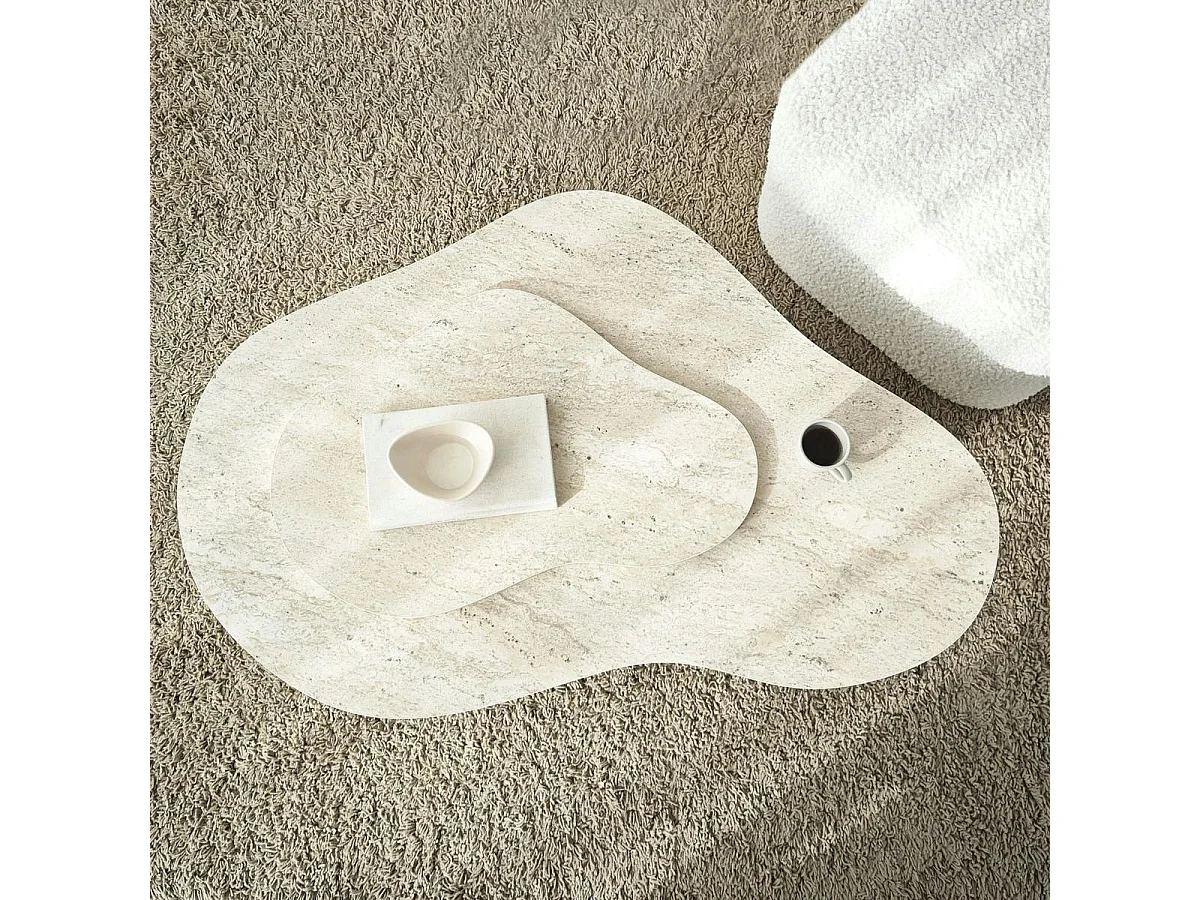 Table basse design organique effet travertin 2 plateaux MARFA