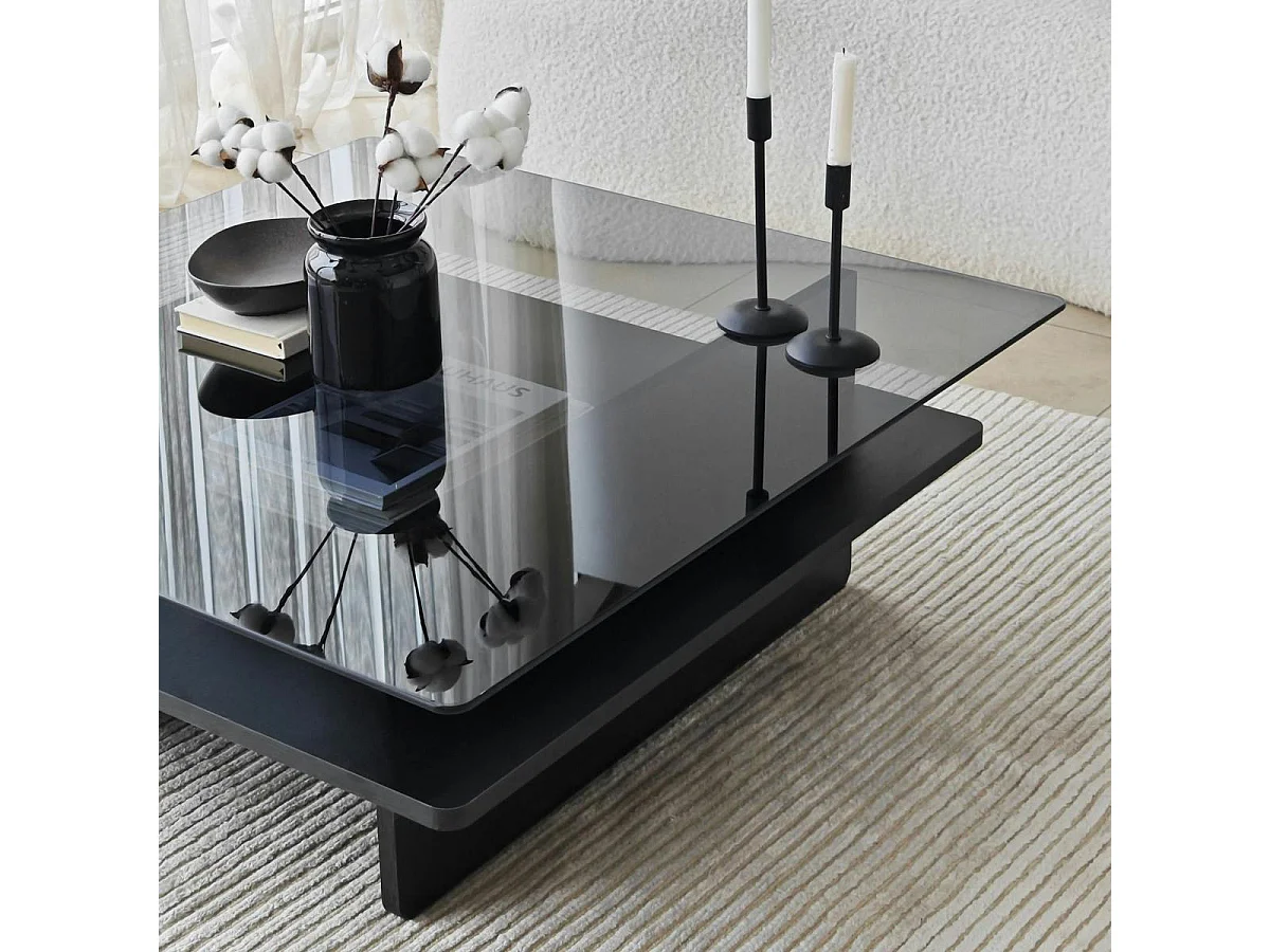Table basse verre fumé carrée, base noire SALTA