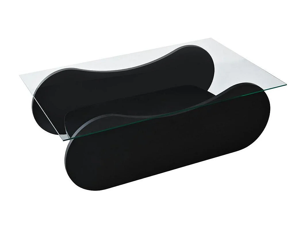 Table basse en verre, base luge noire avec rangement SALTA