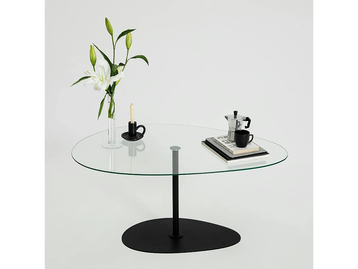Table basse en verre, forme triangle organique TULUM
