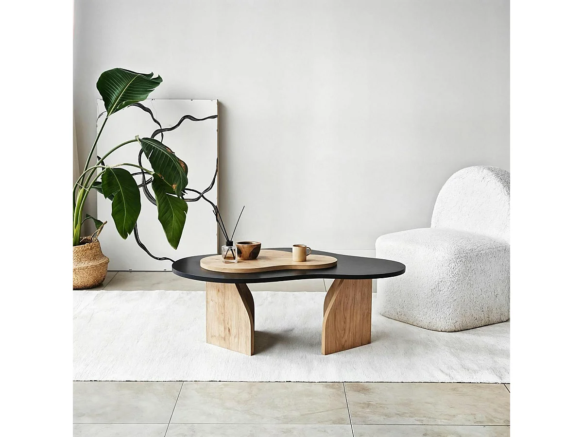 Table basse organique effet bois noir et bois clair MARFA