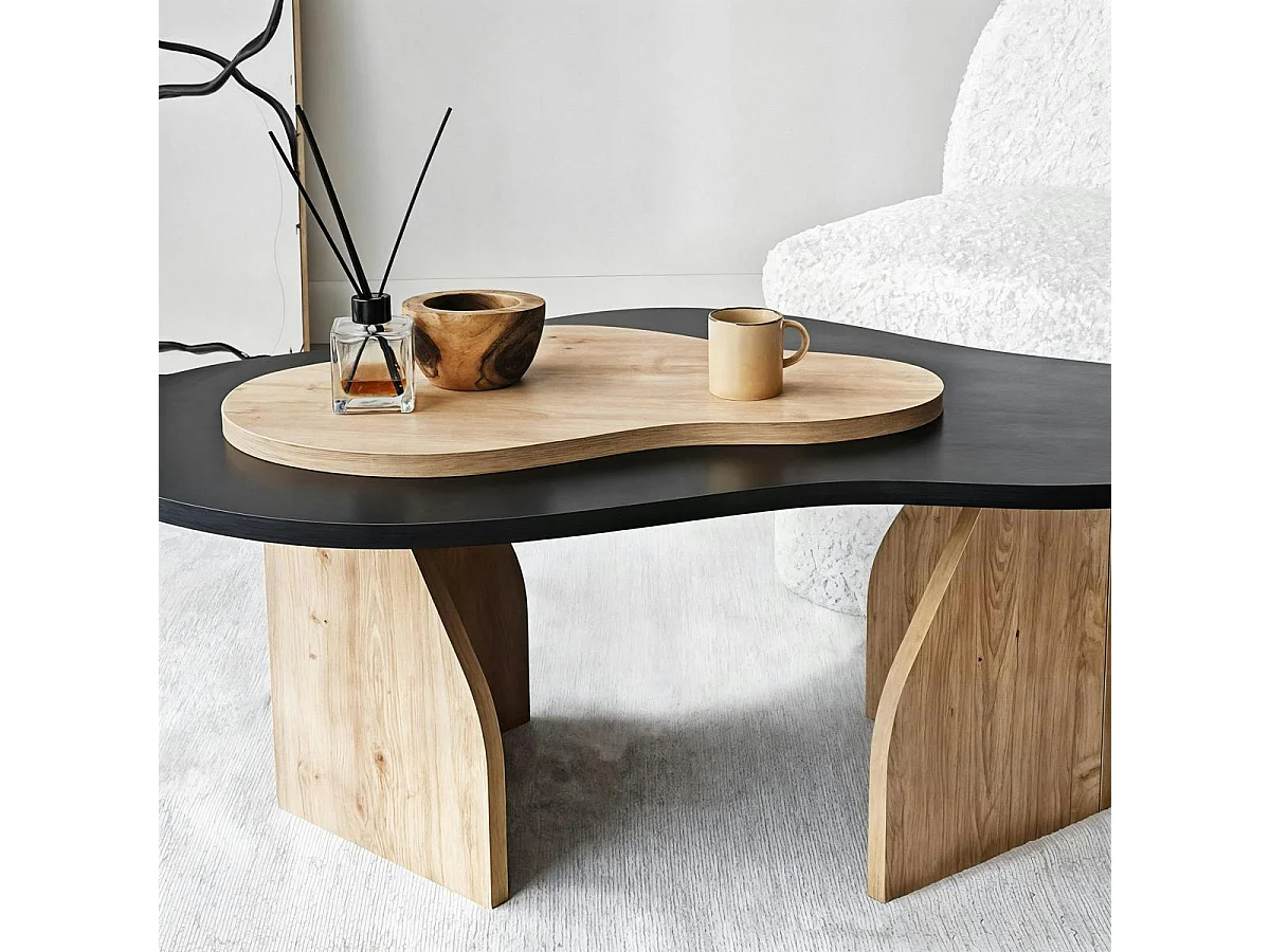 Table basse organique effet bois noir et bois clair MARFA