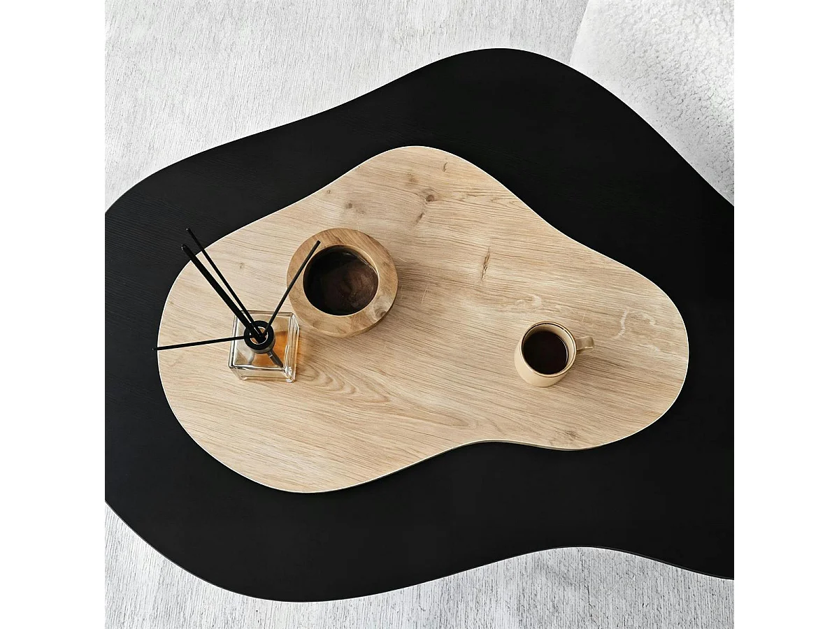 Table basse organique effet bois noir et bois clair MARFA