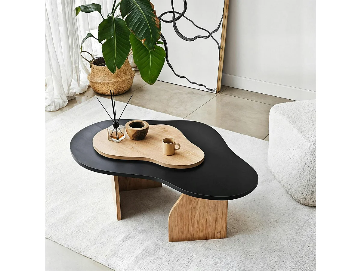 Table basse organique effet bois noir et bois clair MARFA