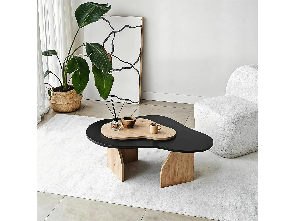 Table basse organique effet bois noir et bois clair MARFA