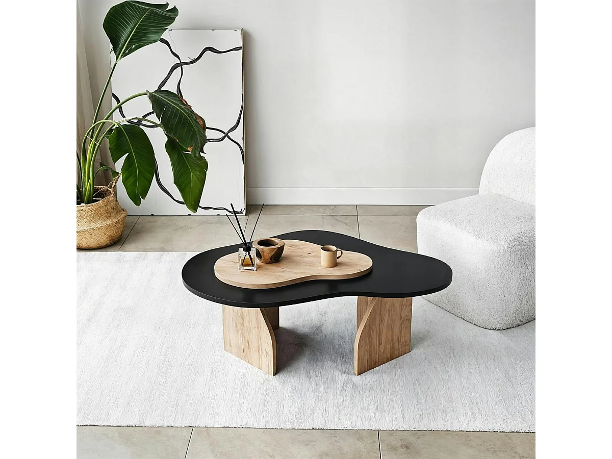 Table basse organique effet bois noir et bois clair MARFA