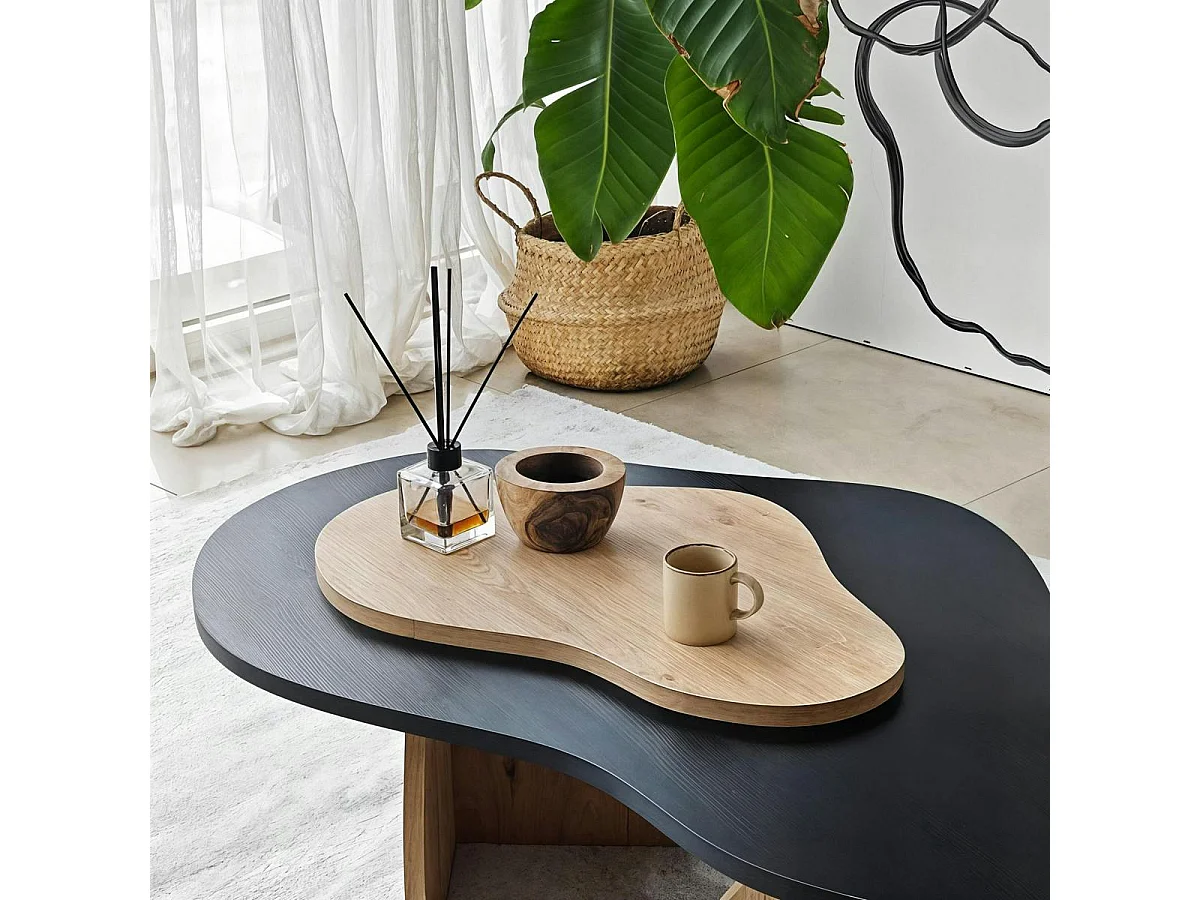 Table basse organique effet bois noir et bois clair MARFA