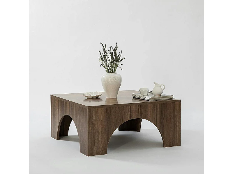 Table basse carrée structure effet noyer à arches SALTA