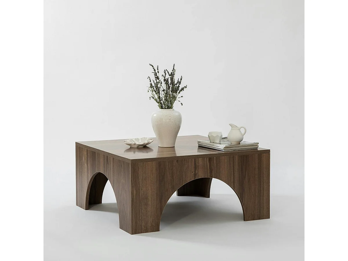 Table basse carrée structure effet noyer à arches SALTA